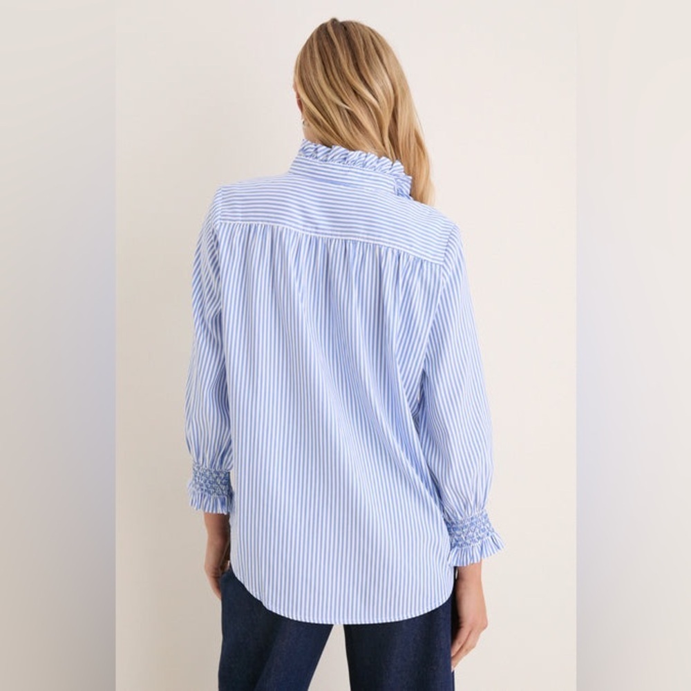 Tuckernuck Blue and White Stripe Teagan Popover Ruffle Top New Size Small - Picture 4 of 14